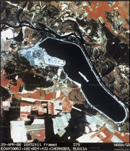 Foto aérea de la central nuclear en Chernobyl